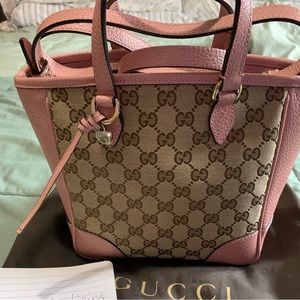 Gucci Small Bree Tote in Pink GG Canvas & Leather .
